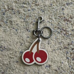 Coach Cherry Leather Bag Charm Keychain With Gunmetal hardware
